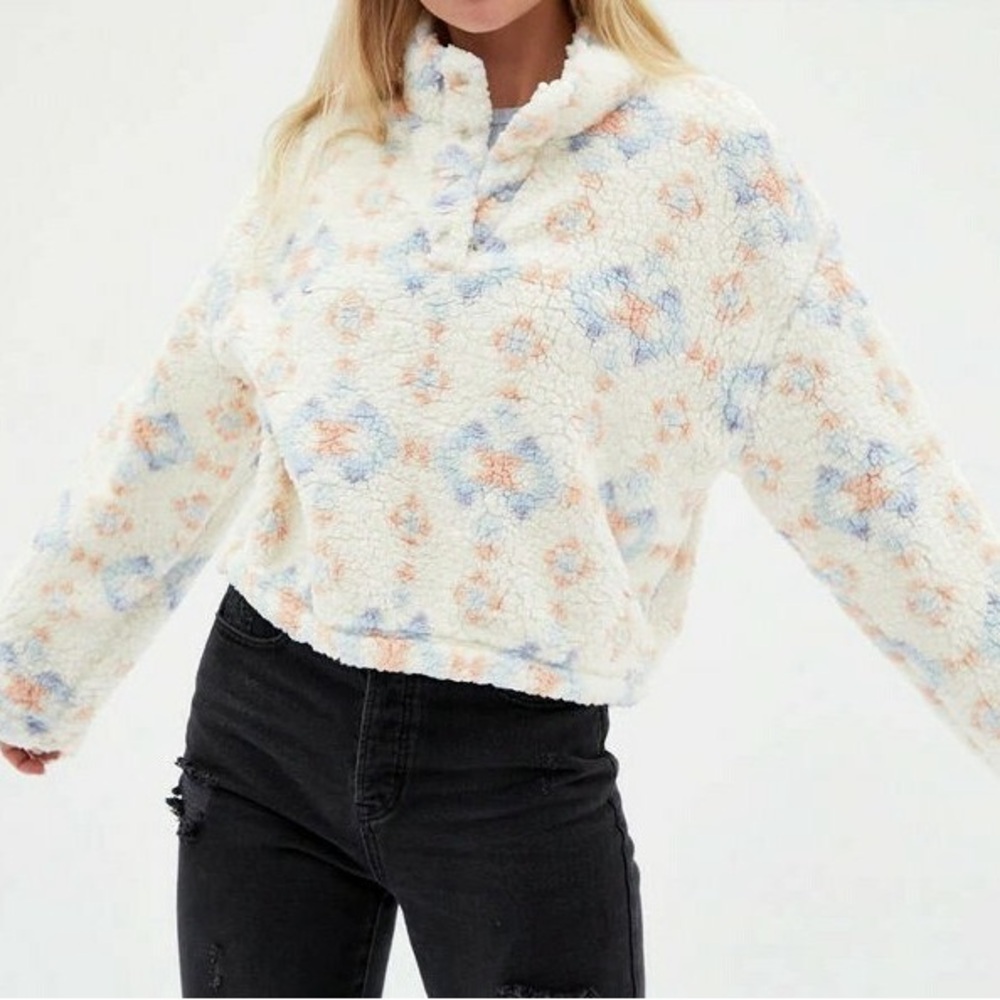 Pacsun Simone Teddy Sherpa Cropped Sweatshirt Good Size XL Aztec‎ Boho